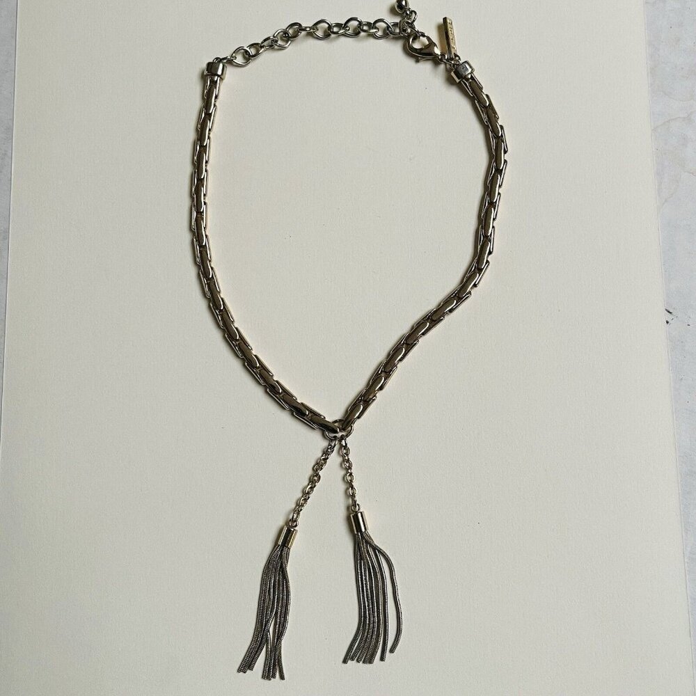 White‎ House Black Market Necklace Silver Gold Tone Eclectic Tassel Feminine